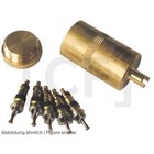 schrader valve key with spare capsule with 5x schrader valve core
